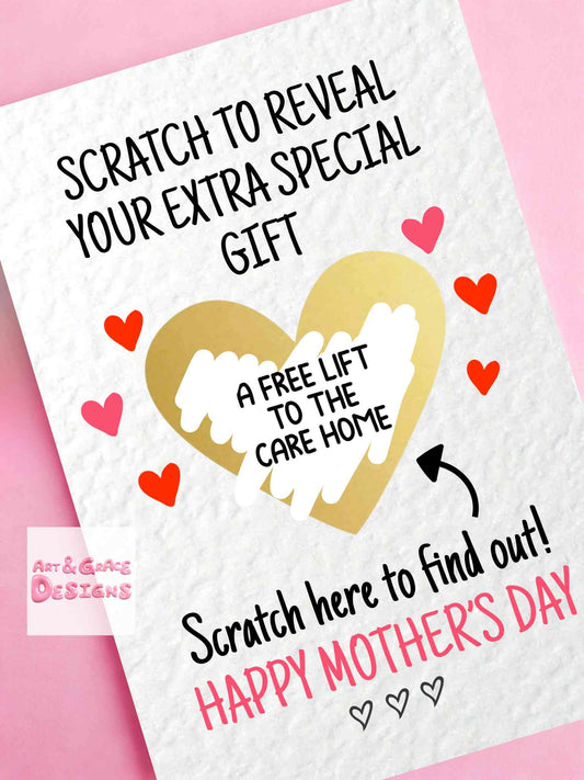 MOTHER'S DAY Surprise Scratch Card, Gift Reveal, Funny Greeting Card, Surprise Gift, Red Heart