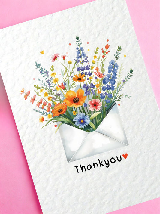 Luxury Thank You Card - Cute Wild Flowers In Envelope, Gratitude Greeting Card