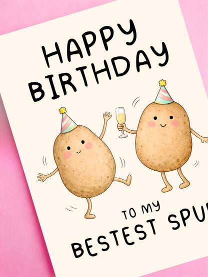 Bestest Spud Card - Funny Potato Card - Cute Birthday Card For Friend