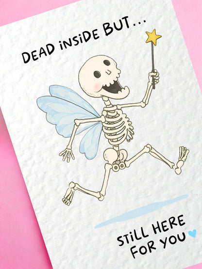 Sympathy Emotional Support Card : Bereavement Greeting For Friend, Family, Skeleton With Fairy Wings and Magic Wand