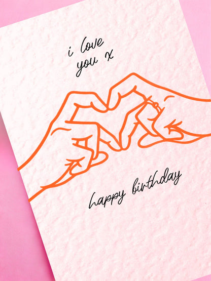 I Love You Hand Heart Greeting Card-  Birthday, Gen Z Hand Heart, Cute Card For Friend, Partner
