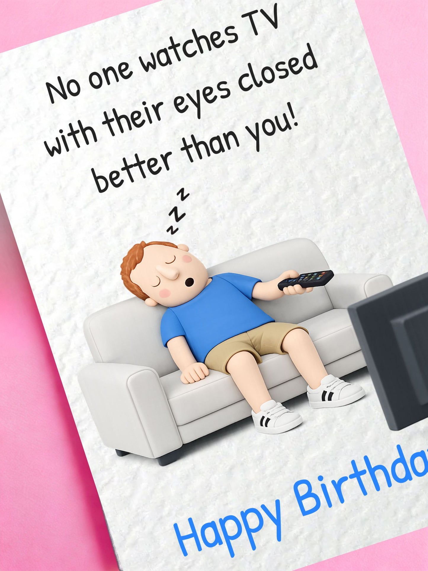 Funny Birthday Card: Dad Watching TV Fallen Asleep Humorous Greeting Card, Joke Gift