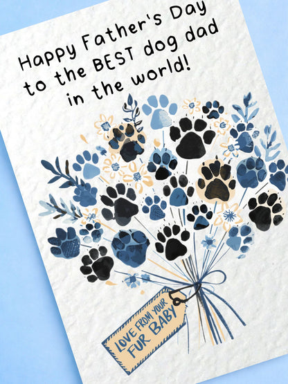 Father's Day Card From The Dog, Pet Birthday Greeting Card, Paw Print Bouquet