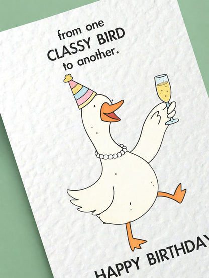 Cute Goose Birthday Card, From One Classy Bird To Another Card For Partner, Girlfriend, Boyfriend