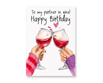 Partner In Wine Birthday Card For Friend - Funny Wine Lover Greeting Card - Best Friend Card-Wine Cheers