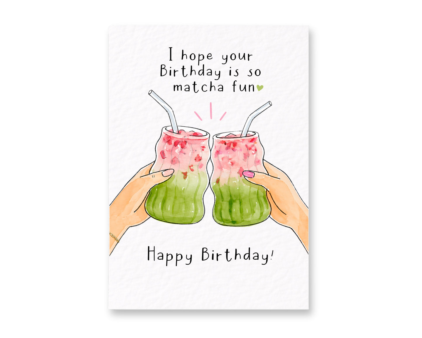 Matcha Birthday Card: Cute Pink And Green Drink Greeting Card