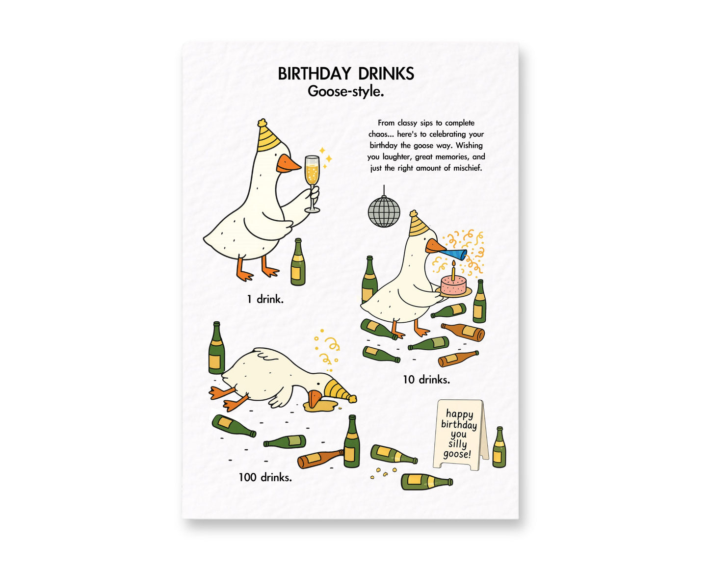 Funny Goose Birthday Card, Drinking Goose- Style Funny Friend Birthday Card, Greeting Card for Him, Her