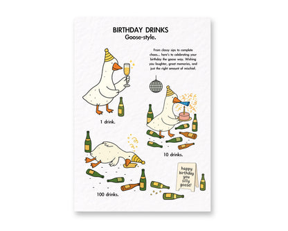 Funny Goose Birthday Card, Drinking Goose- Style Funny Friend Birthday Card, Greeting Card for Him, Her