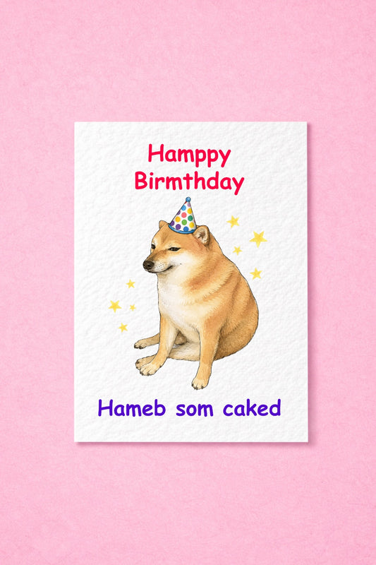 Funny Doge Meme Birthday Card - Humorous Shiba Inu Cheems Design