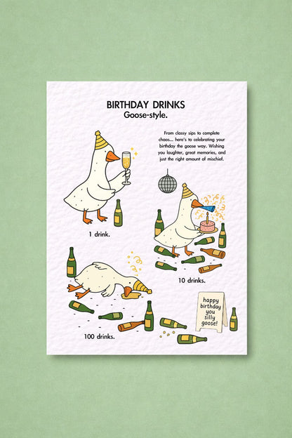 Funny Goose Birthday Card, Drinking Goose- Style Funny Friend Birthday Card, Greeting Card for Him, Her