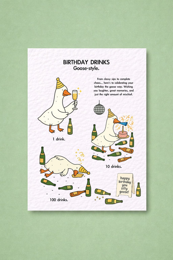 Funny Goose Birthday Card, Drinking Goose- Style Funny Friend Birthday Card, Greeting Card for Him, Her