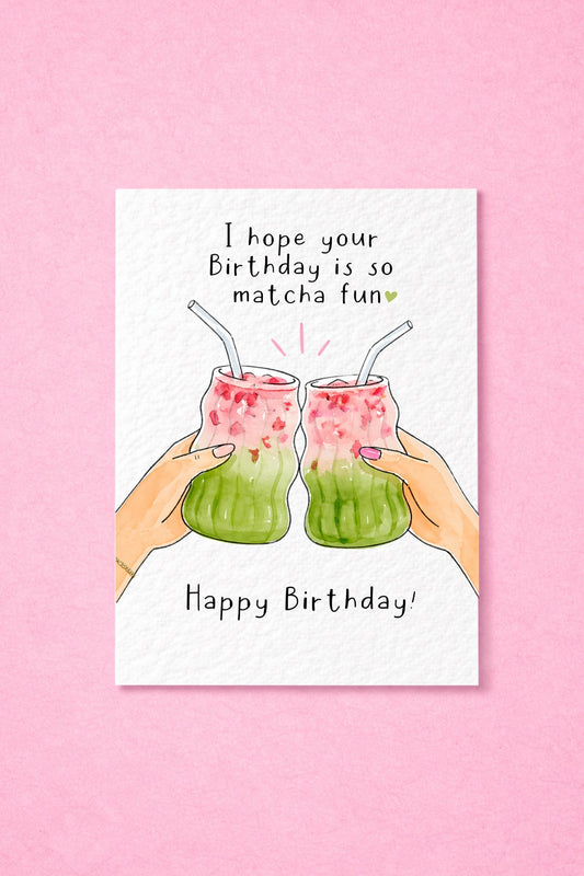 Matcha Birthday Card: Cute Pink And Green Drink Greeting Card