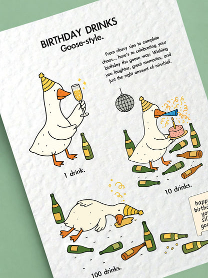 Funny Goose Birthday Card, Drinking Goose- Style Funny Friend Birthday Card, Greeting Card for Him, Her