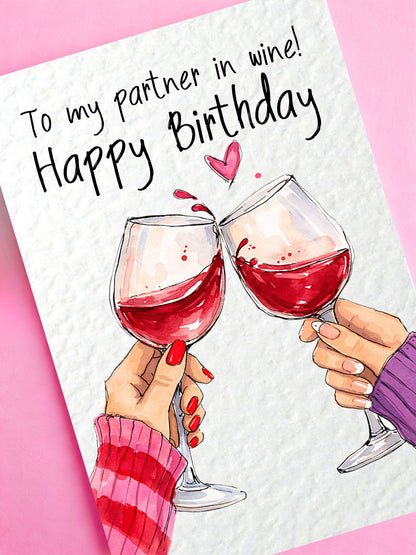 Partner In Wine Birthday Card For Friend - Funny Wine Lover Greeting Card - Best Friend Card-Wine Cheers