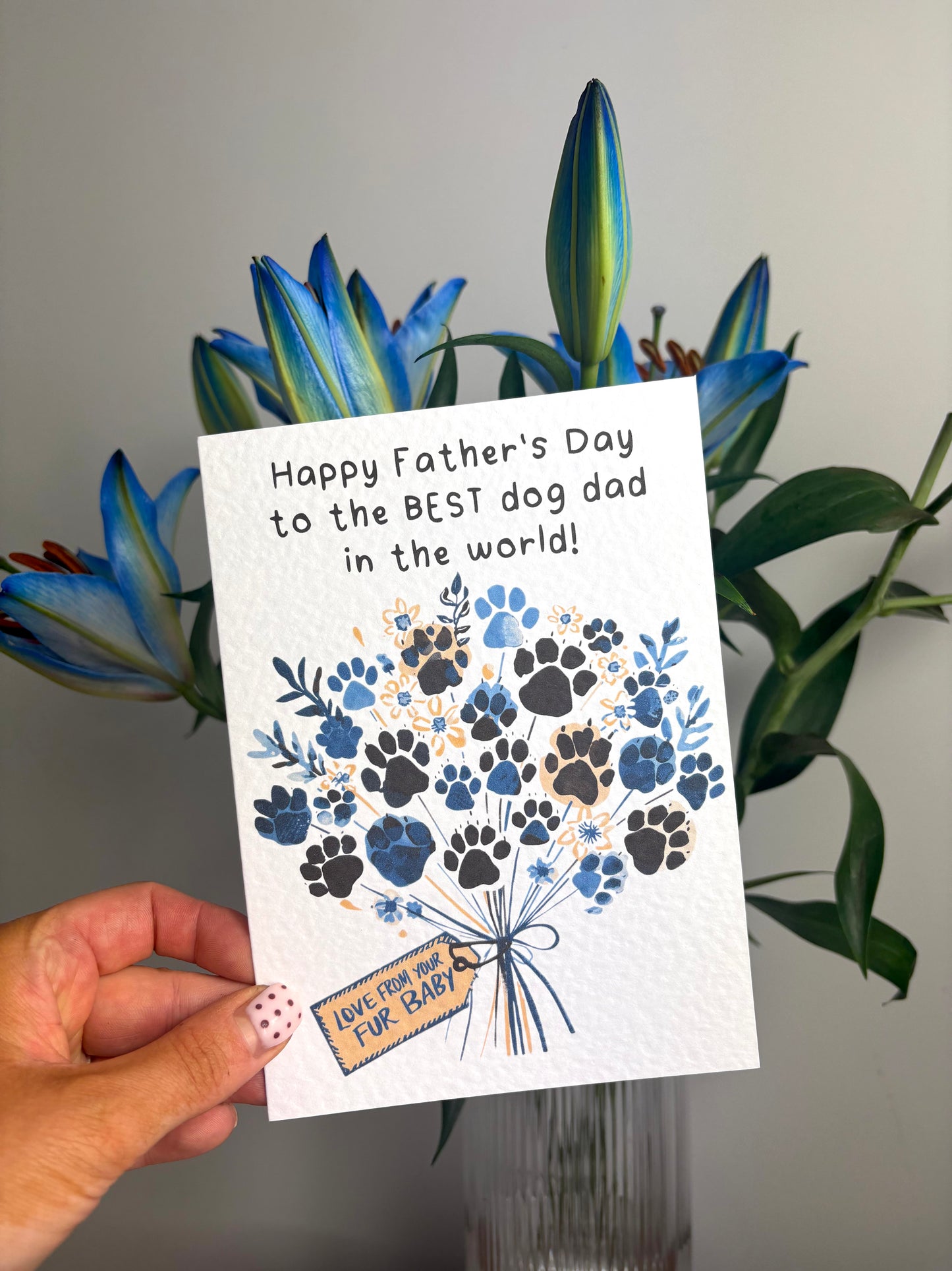 Father's Day Card From The Dog, Pet Birthday Greeting Card, Paw Print Bouquet