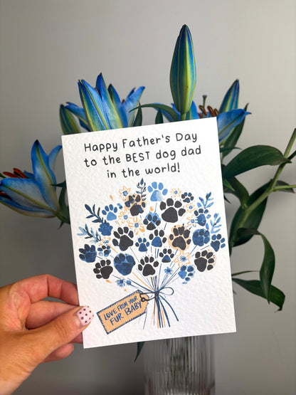 Father's Day Card From The Dog, Pet Birthday Greeting Card, Paw Print Bouquet