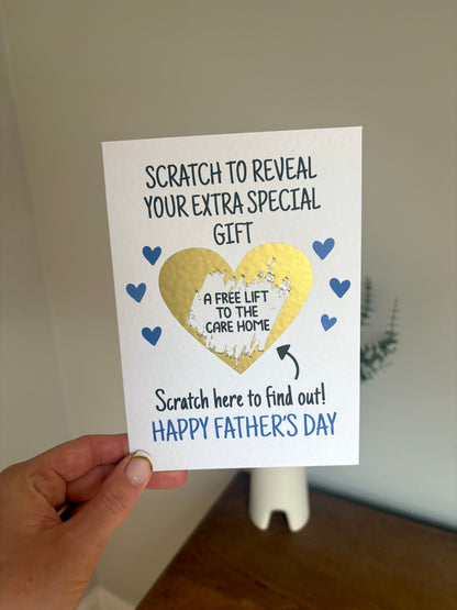Fathers's Day Surprise Greeting Card, Gift Reveal, Funny Greeting Card, Surprise Gift, Gold Heart, Care Home Retirement Pun