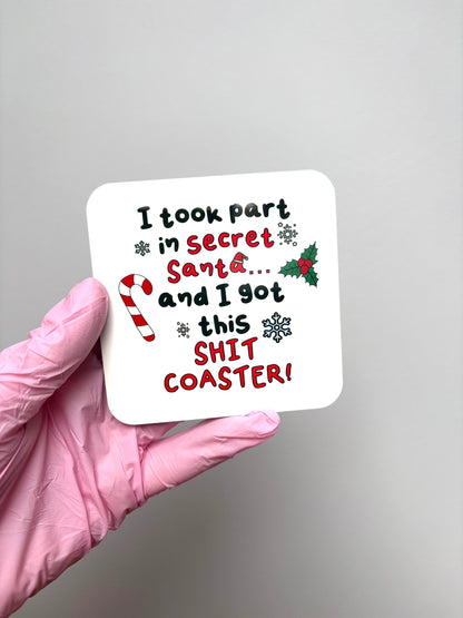 Secret Santa Funny Coaster, Christmas Gift, Funny Coaster, Novelty Coaster, Rude Gift For Colleague, Friendship Gift.