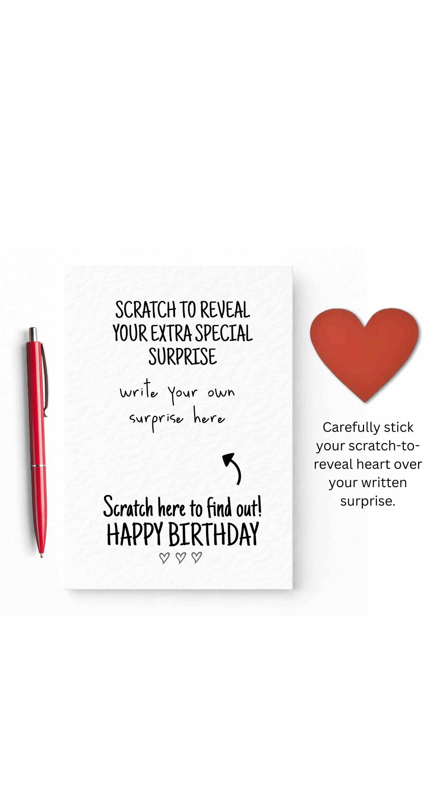 Make Your Own Scratch Card, Surprise Card, Heart Scratch to Reveal Card, Birthday Wish Greeting Card