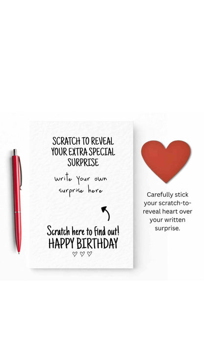 Make Your Own Scratch Card, Surprise Card, Heart Scratch to Reveal Card, Birthday Wish Greeting Card
