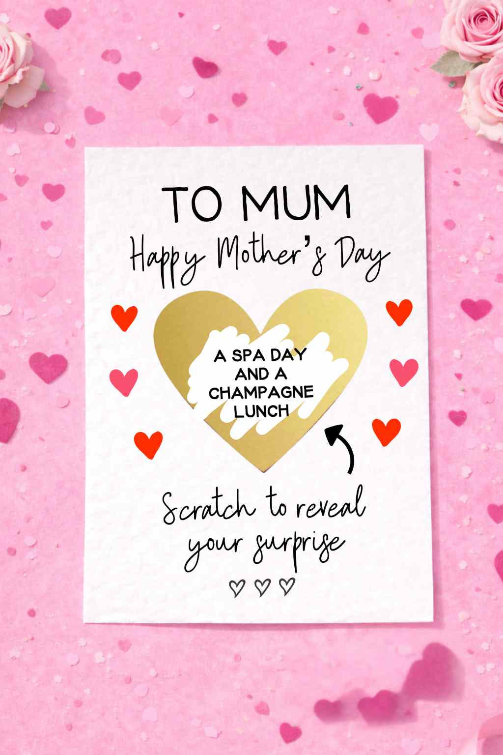 Mother's Day Surprise Scratch Card, Gift Reveal, Funny Greeting Card, Surprise Gift, Gold Heart