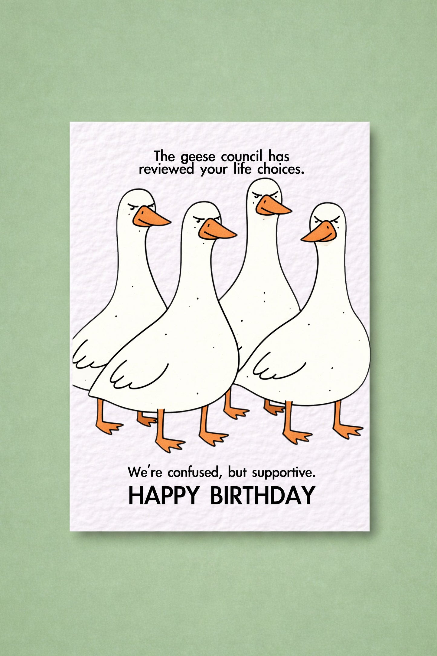Funny Geese Council Birthday Card: Old Age, Birthday Goose Card