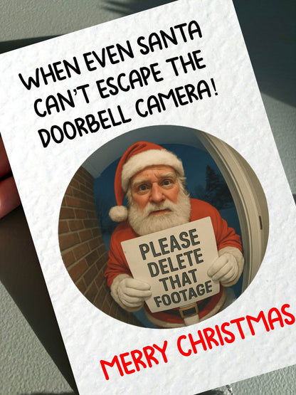 Funny Doorbell Santa Camera Christmas Card, Merry Christmas Card, Home Security Cam Santa Footage Greeting Card