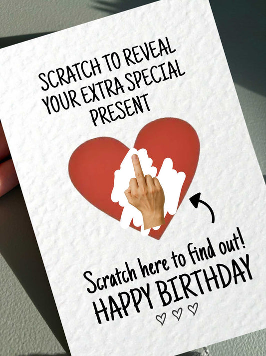 Funny Middle Finger Birthday Surprise Scratch Greeting Card, Cheeky Gift Reveal, Rude Gift For BoyFriend, Partner, Friend, Sibling