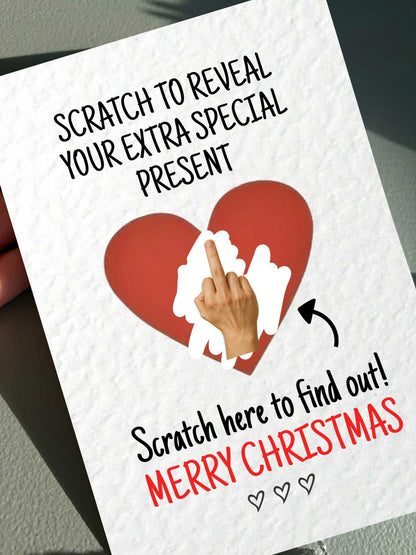 Funny Middle Finger Christmas Surprise Scratch Greeting Card, Cheeky Gift Reveal, Rude Gift For BoyFriend, Partner, Friend, Sibling