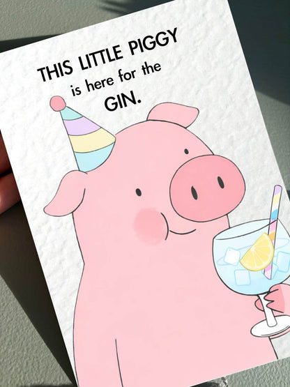 Funny Pig Birthday Card: Cute Funny Pig and Gin Humorous Design Greeting Card, Animal Gift