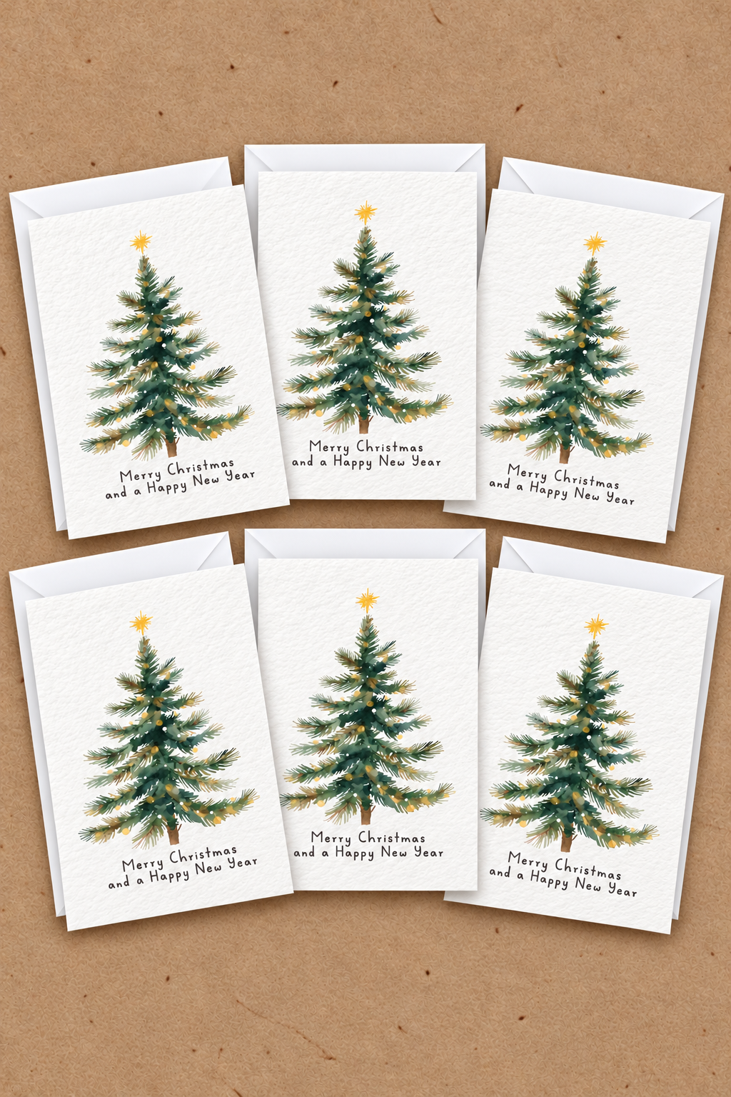 Christmas Tree Pack Of 6 Greeting Cards, Minimalist Festive Design, Christmas Wishes, Happy New Year Cards, Holiday Stationery, Christmas Card Set