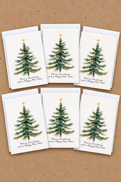 Christmas Tree Pack Of 6 Greeting Cards, Minimalist Festive Design, Christmas Wishes, Happy New Year Cards, Holiday Stationery, Christmas Card Set