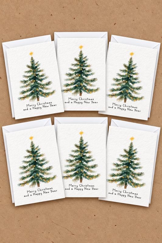 Christmas Tree Pack Of 6 Greeting Cards, Minimalist Festive Design, Christmas Wishes, Happy New Year Cards, Holiday Stationery, Christmas Card Set