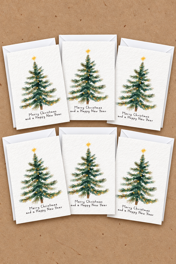 Christmas Tree Pack Of 6 Greeting Cards, Minimalist Festive Design, Christmas Wishes, Happy New Year Cards, Holiday Stationery, Christmas Card Set