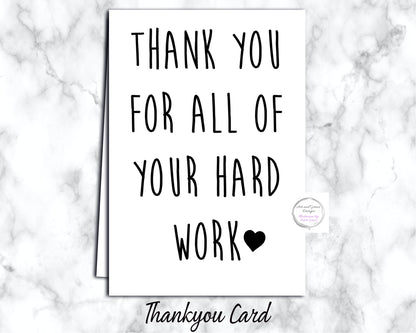 Luxury Thank You Card - Thank You For All Of Your Hard Work - Gratitude Card