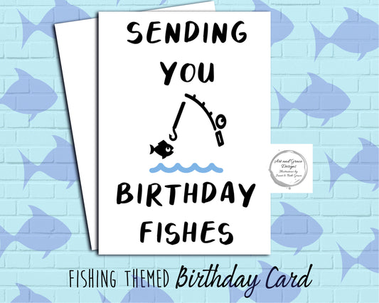 Luxury Fishing Themed Birthday Card - Card For Dad - Son - Friend - Uncle - Fishing Rod And Fish