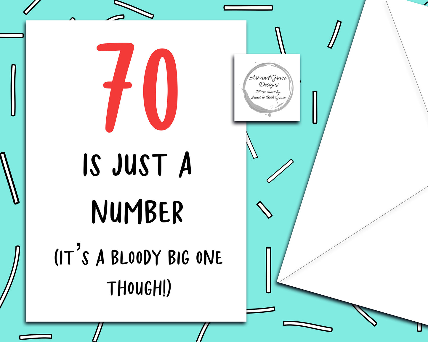 Funny Birthday Card - 70 Is Just A Number - 70th Birthday Card