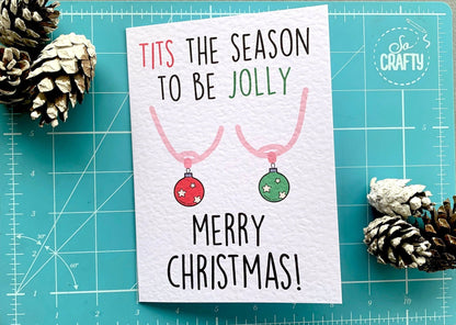 Rude Christmas Card - Funny Christmas Card Pack - Xmas Card - Tits The Season- Funny Greeting Card