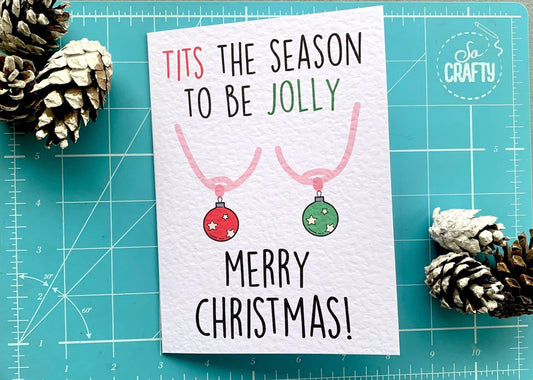 Rude Christmas Card - Funny Christmas Card Pack - Xmas Card - Tits The Season- Funny Greeting Card
