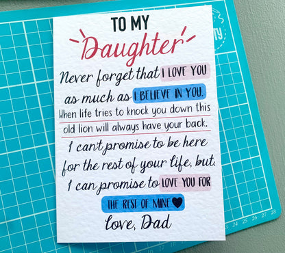 Thoughtful Birthday Card For Daughter, From Dad, I Believe In You, I Love You, Luxury Blank Card