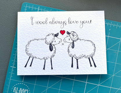 Sheep Couple Love Greeting Card- Happy Anniversary To Ewe - Adorable Cute Woolley Sheep Couple - Illustration -Anniversary