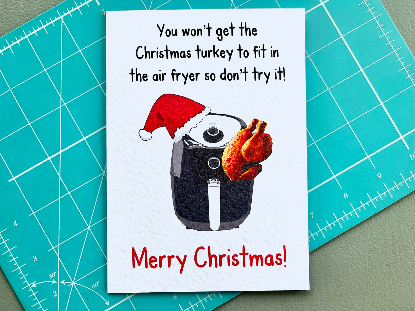 Airfryer Greeting Card - Merry Christmas - Turkey Fit In Airfryer - Humorous Card - Card For Wife - Mum - Grandma - Friend