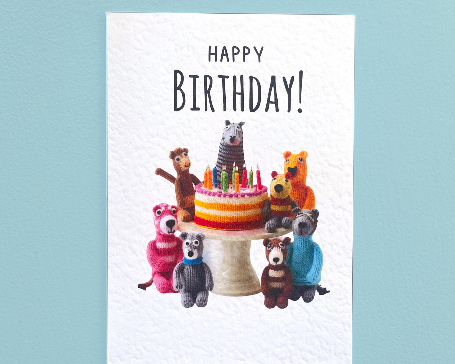 Funny Knitted Teddy Bears and Birthday Cake Greeting Card - Happy Birthday - Cute Teddy - Funny Card For Loved One - Bears Fun - Cute Animal