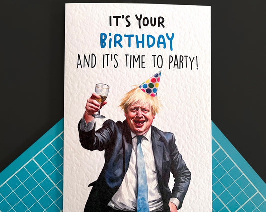 Boris Johnson Birthday Greeting Card - Funny Boris Johnson Holding Card- Work Event- Party- Boris Johnson Dancing