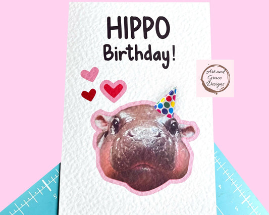 Moo Deng Birthday Card - Viral Hippo Handcrafted Birthday Meme Card