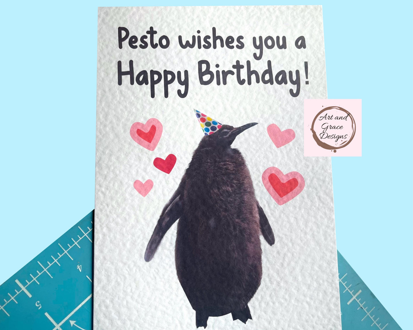 Happy Birthday Pesto Penguin Birthday Card - Handcrafted Birthday Viral Meme Card