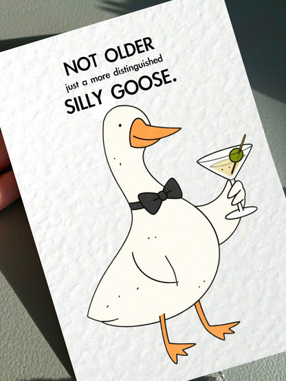 Funny Distinguished Goose Birthday Card: Goose Holding Martini Cocktail Drink, Silly Goose Greeting Card
