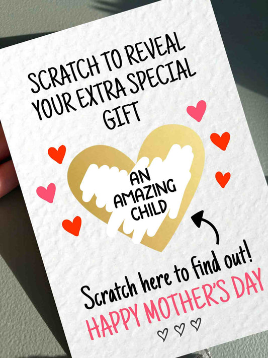 MOTHER'S DAY Surprise Scratch Card, Gift Reveal, Funny Greeting Card, Surprise Gift, Red Heart