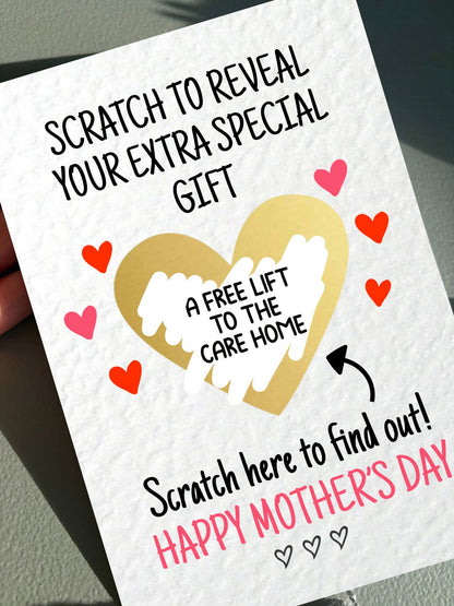 MOTHER'S DAY Surprise Scratch Card, Gift Reveal, Funny Greeting Card, Surprise Gift, Red Heart