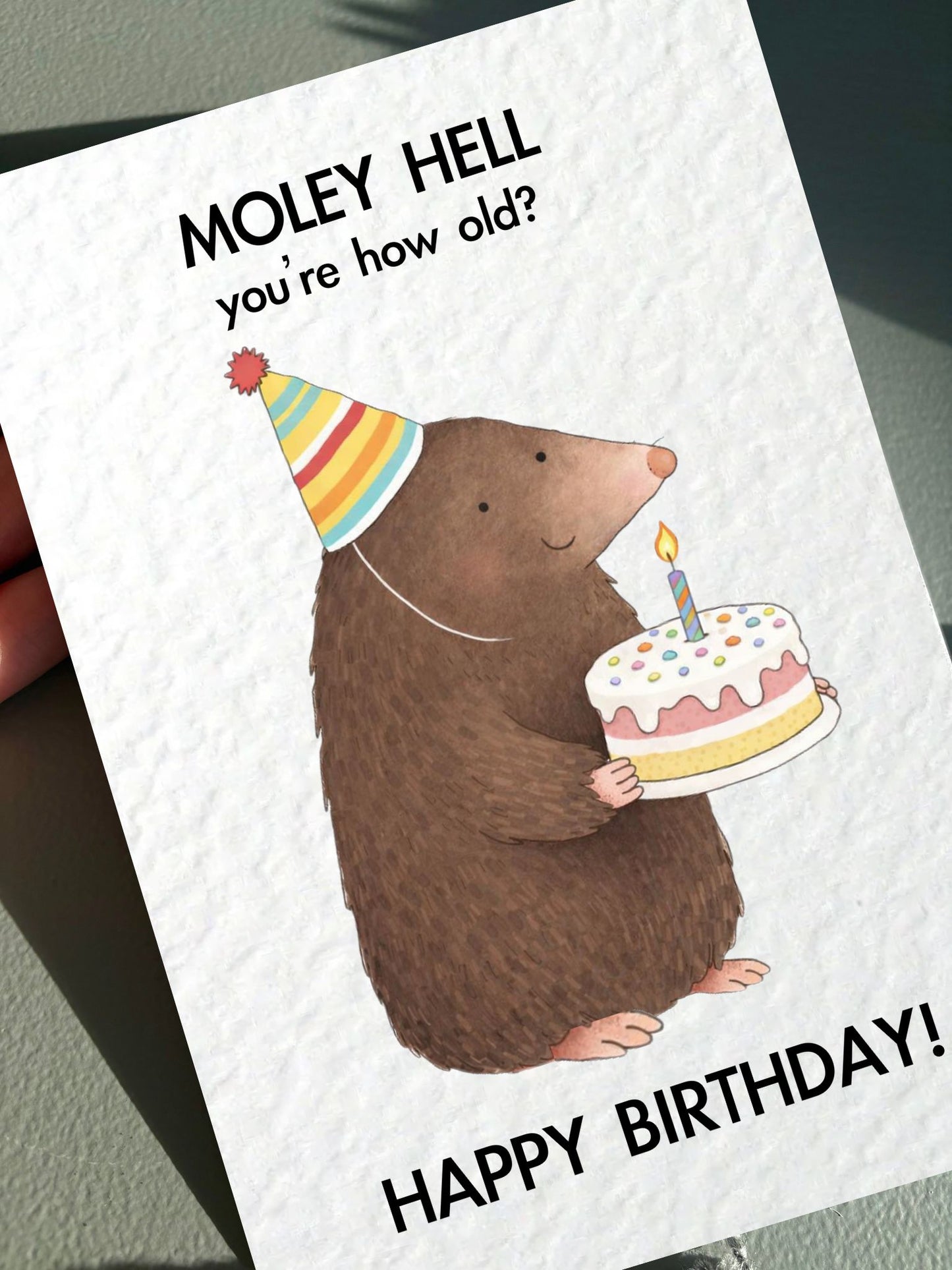 Funny Mole Birthday Card: Cute Funny Mole and Birthday Cake Humorous Design Greeting Card, Animal Gift, Moley Hell